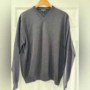 Mario Gilberti Men’s 100% Merino Wool V-Neck Sweater in Gray, Long sleeve, L